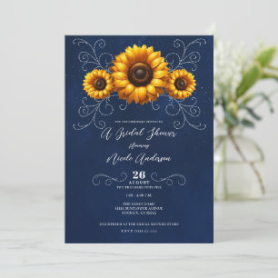 Sonnenblumen Glanz Blau Rustikaler Glamour Brautpa Einladung