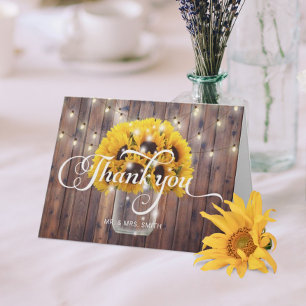 Sonnenblumen-Glas-String-Lichter Scheunenhochzeit  Dankeskarte