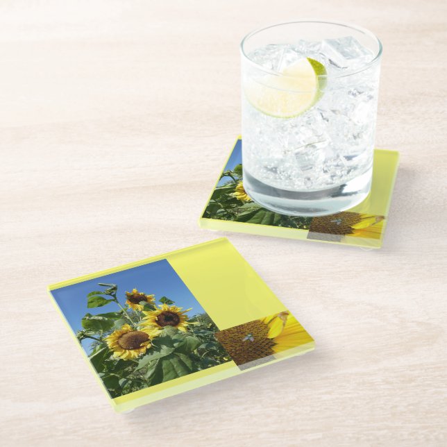 Sonnenblumen Glas Untersetzer (Schrägansicht)