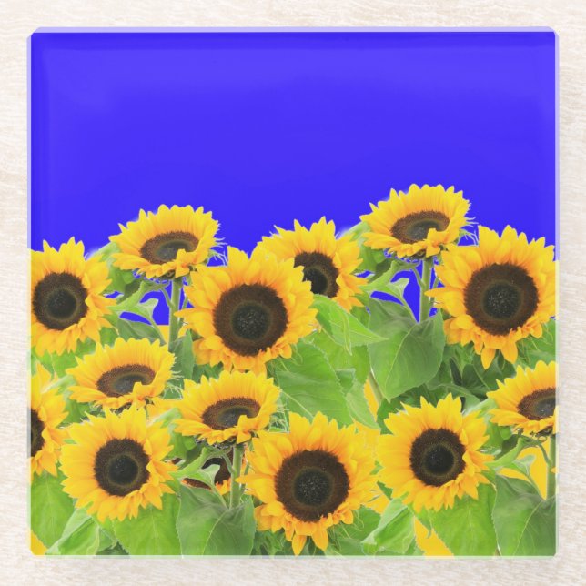 Sonnenblumen Glass Untersetzer Ukrainische Flaggen (Vorderseite)