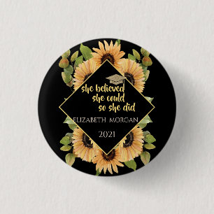 Sonnenblumen Glitter Abschlussmütze Getränkecosite Button