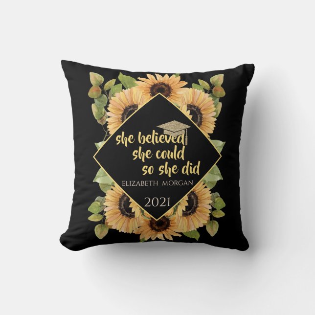Sonnenblumen Glitzer Graduate Cap Getränkekammer Kissen (Vorderseite)