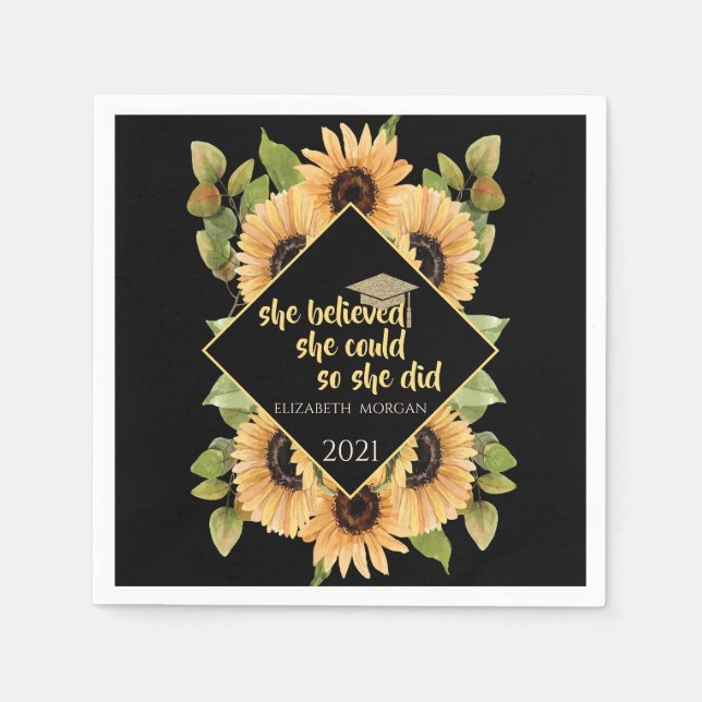 Sonnenblumen Glitzer Graduate Cap Serviette (Vorderseite)