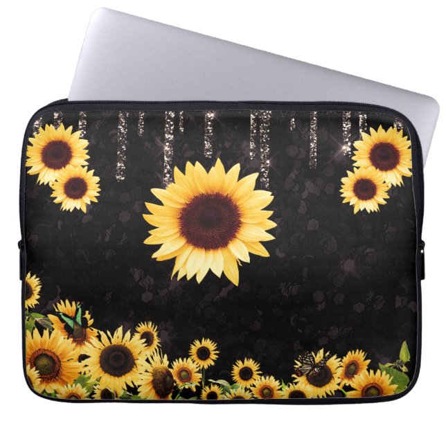 Sonnenblumen Glitzer Sublimierung Laptopschutzhülle (Vorderseite)
