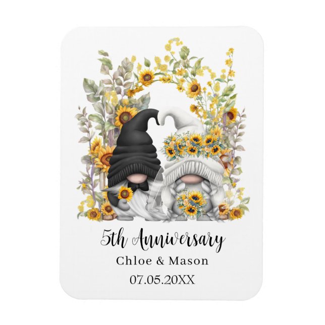 Sonnenblumen Gnomes 5th Wedding Anniversary Custom Magnet (Vertikal)