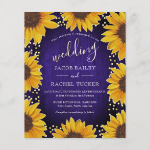 Sonnenblumen Gold Dots Blue Wood Hochzeit Einladun