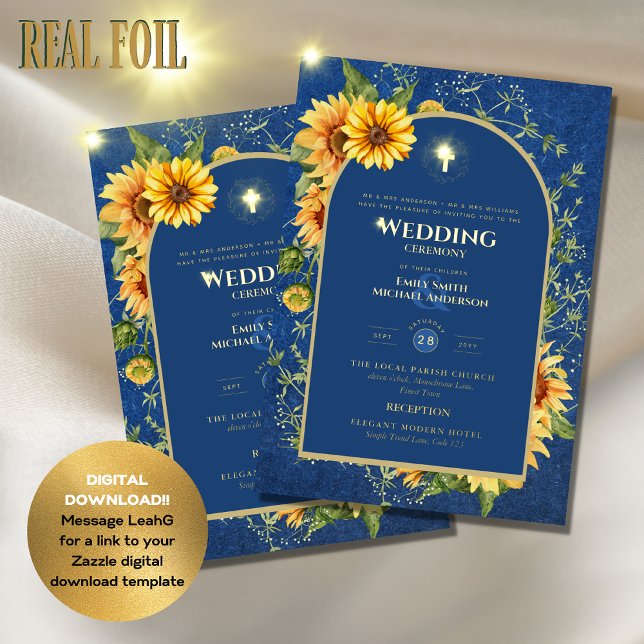 Sonnenblumen Gold Katholische Hochzeit Elegantes B Folieneinladung (Von Creator hochgeladen)