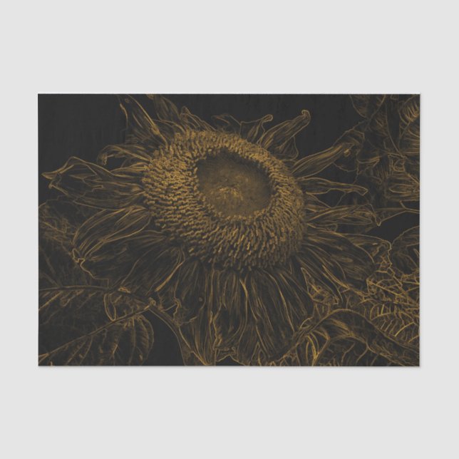 Sonnenblumen Gold Schwarze Blumen Seidenpapier (Vorderseite)