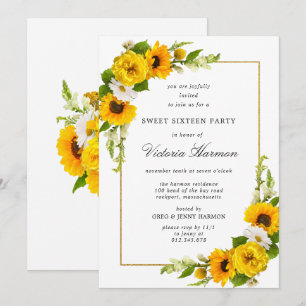 Sonnenblumen Goldrahmen Sweet 16 Party Einladung