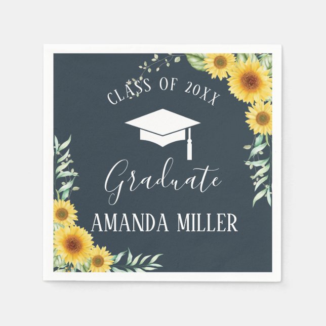 Sonnenblumen Graduation Party Blue Paper Serviette (Vorderseite)
