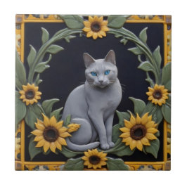 Sonnenblumen Graue Katzen - Graue Katze und gelbe Fliese