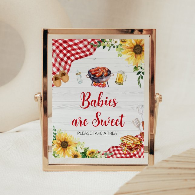 Sonnenblumen GRILLEN Babydusche Babys sind süß Poster (Backyard Picnic Baby Shower Babies are Sweet Sign)
