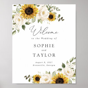 Sonnenblumen Grün Elegantes Hochzeits-Willkommenss Poster