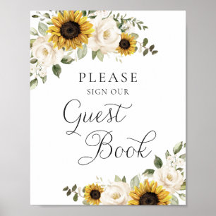 Sonnenblumen Grün Florales Hochzeitsgästebuch Schi Poster