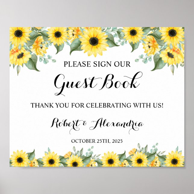 Sonnenblumen Grün Unterzeichnen Sie unser Gästebuc Poster (Vorne)