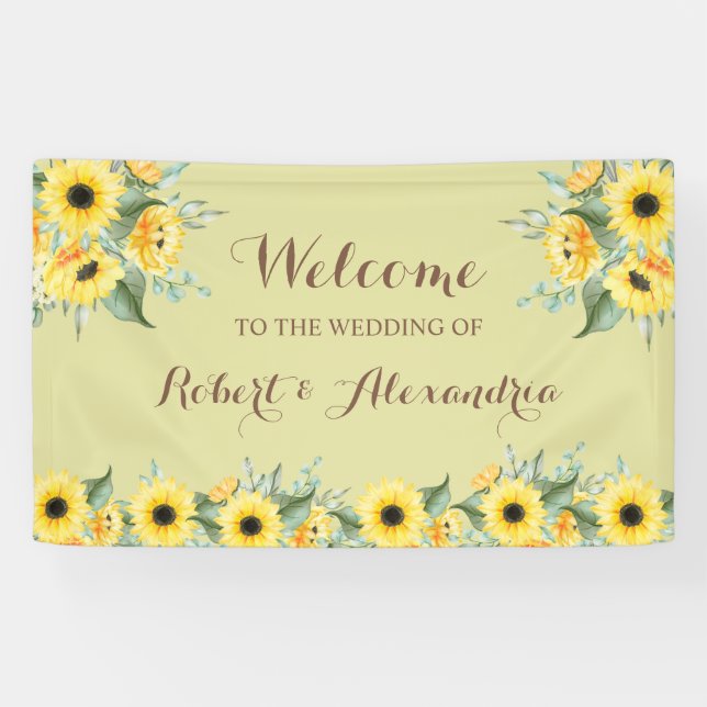 Sonnenblumen Grüne Begrüßung Hochzeit Banner (Horizontal)