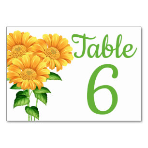 Sonnenblumen-Grüne Blumige Hochzeit-Tischnummer Tischnummer