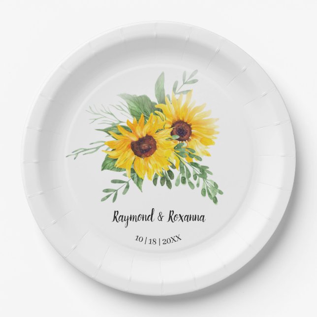 Sonnenblumen Grüne Bridal Hochzeitsempfang Pappteller (Vorderseite)