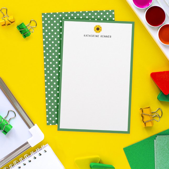 Sonnenblumen Grüne Grenze Polka Punkte Name hinzuf Briefpapier (Von Creator hochgeladen)