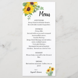 Sonnenblumen Grüne Hochzeit Brautparty Menükarte
