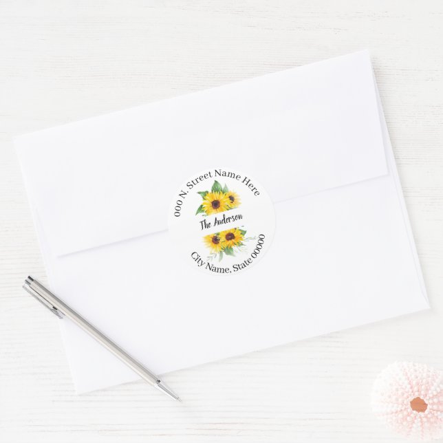 Sonnenblumen Grüne Rücksendeadresse Runder Aufkleber (Umschlag)