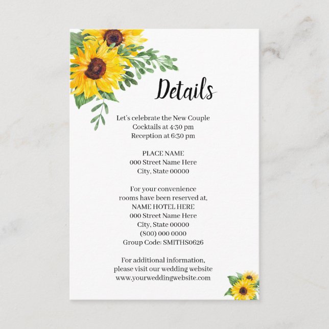 Sonnenblumen Grünes Brautparty Hochzeiten Details Begleitkarte (Vorderseite)