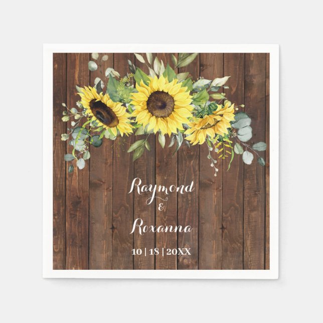 Sonnenblumen Grünes Brautparty Hochzeitsempfang Serviette (Vorderseite)