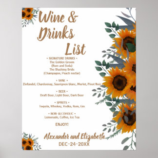 Sonnenblumen Grüngetränke Liste Bridal Wedding Poster