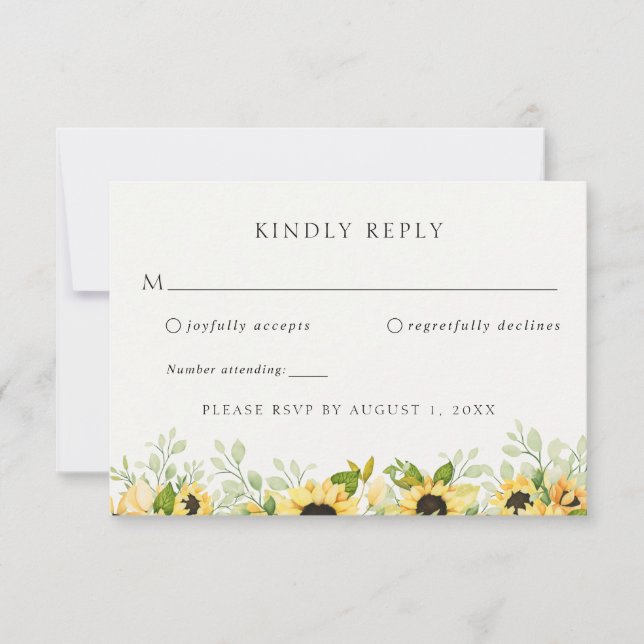 Sonnenblumen Grünpflanzen Hochzeitsszenierung RSVP Einladung (Vorderseite)