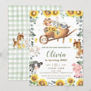 Sonnenblumen Grünpflanzen Tiere Barnyard Geburtsta Einladung