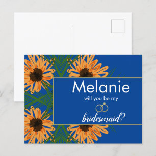Sonnenblumen Handgezeichneter Blue Bridesmaid Vors Feiertagspostkarte