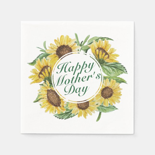 Sonnenblumen Happy Mother Day Floral Frame Napkin Serviette (Vorderseite)