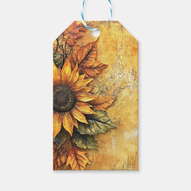 Sonnenblumen Herbst Verlassen gemischte Medien Geschenkanhänger (Vorderseite)