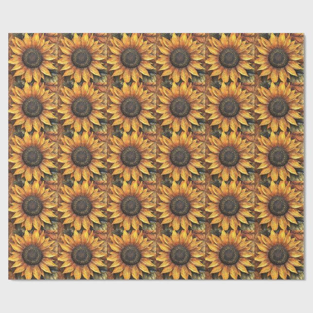 Sonnenblumen Herbst Verlassen gemischte Medien Geschenkpapier (Flach)