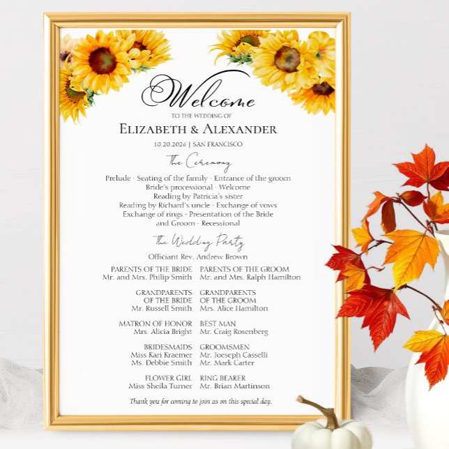 Sonnenblumen Herbstfeier Programm Unterzeichnung Poster (Von Creator hochgeladen)