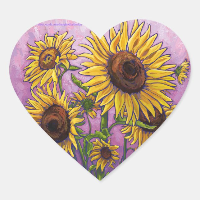 Sonnenblumen Herz-Aufkleber (Vorderseite)