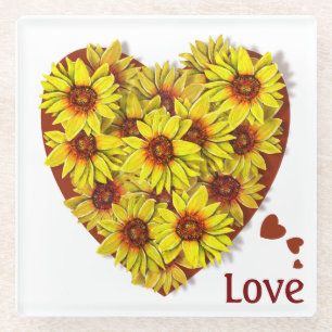 Sonnenblumen-Herz-Glasuntersetzer Glasuntersetzer