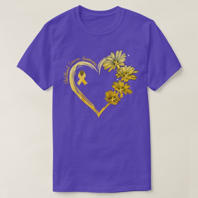 Sonnenblumen Herz Gold Ribbon Kindheit Krebs Aware T-Shirt (Design vorne)