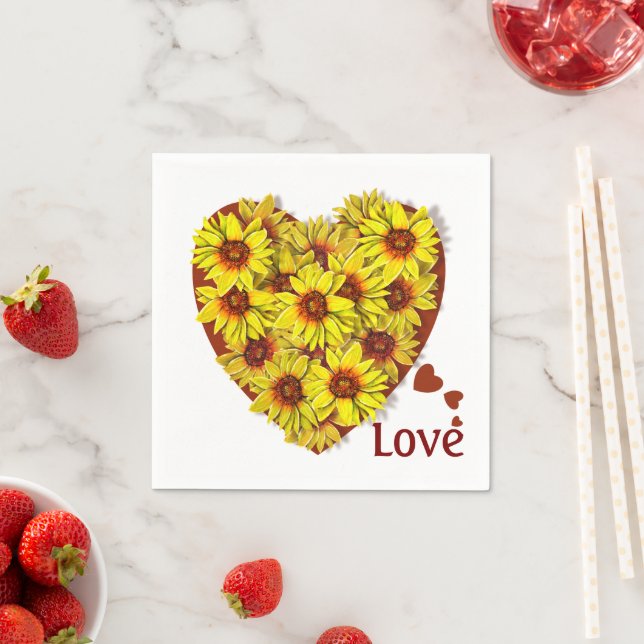 Sonnenblumen-Herz-Papiertuch Serviette (Beispiel)