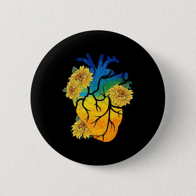 Sonnenblumen Herz Ukraine ukrainische Flagge mit S Button (Vorderseite)