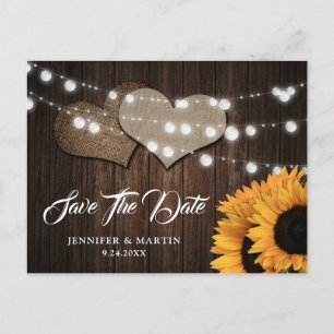 Sonnenblumen-Herzen aus Jute und Holz für eine län Postkarte