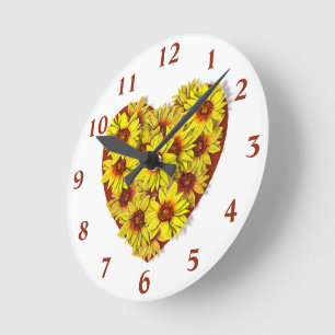 Sonnenblumen-Herzwanduhr Runde Wanduhr