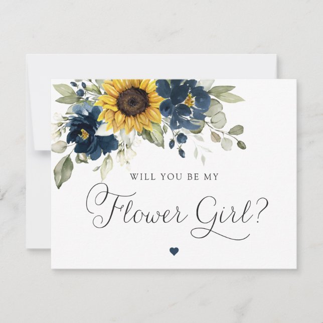 Sonnenblumen Hochzeit der blauen Blüte Einladung (Vorderseite)