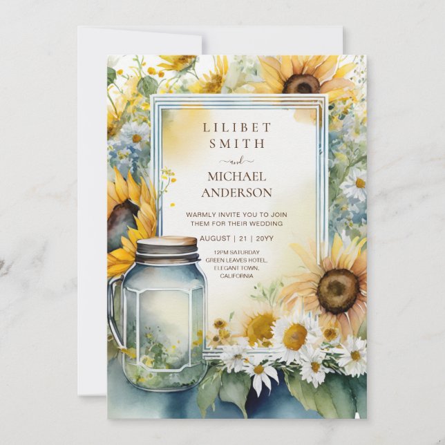 Sonnenblumen Hochzeit Dusche Pension JEDE Einladung (Vorderseite)