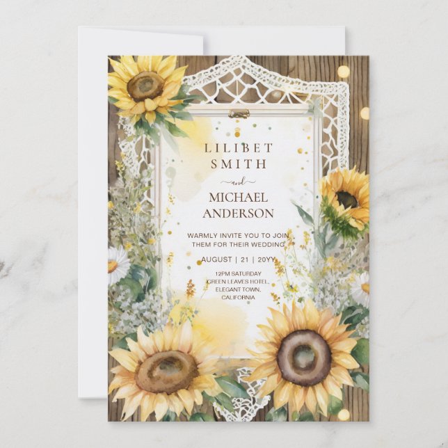 Sonnenblumen Hochzeit Geburtstag Baby Dusche Rente Einladung (Vorderseite)