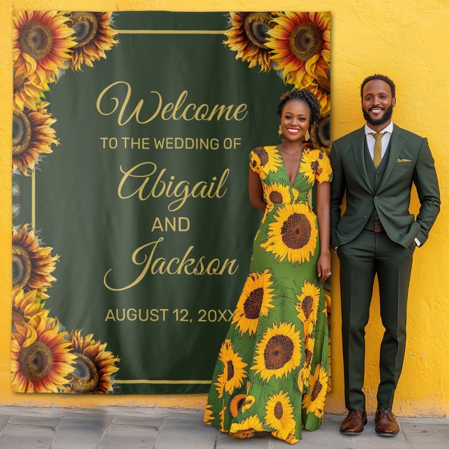 Sonnenblumen Hochzeit Grün und Gold Hochzeit Hinte Wandteppich (Von Creator hochgeladen)