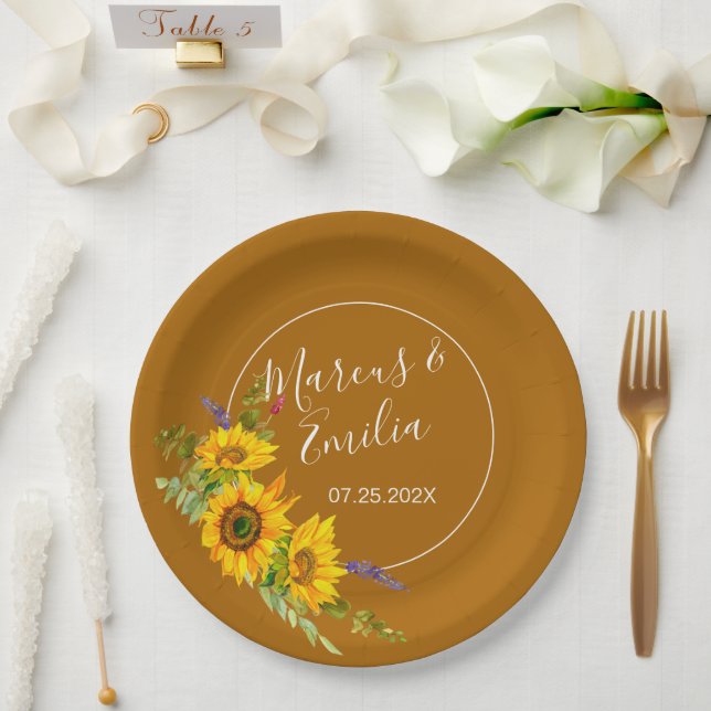 Sonnenblumen-Hochzeit im Herbst Pappteller (Hochzeit)