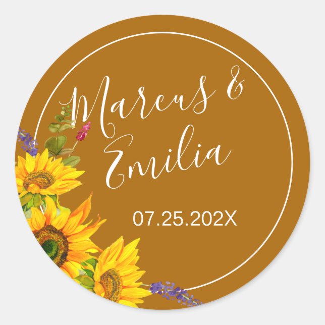 Sonnenblumen-Hochzeit im Herbst Runder Aufkleber (Vorderseite)