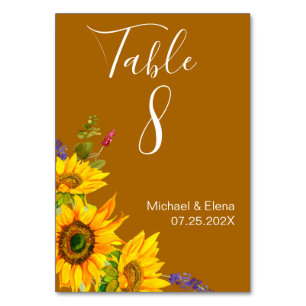Sonnenblumen-Hochzeit im Herbst Tischnummer