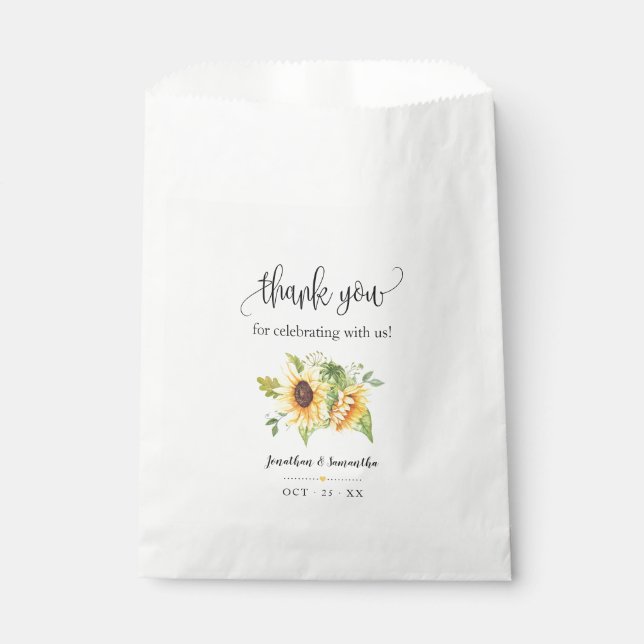 Sonnenblumen Hochzeit mit braunem Party Geschenktütchen (Vorderseite)